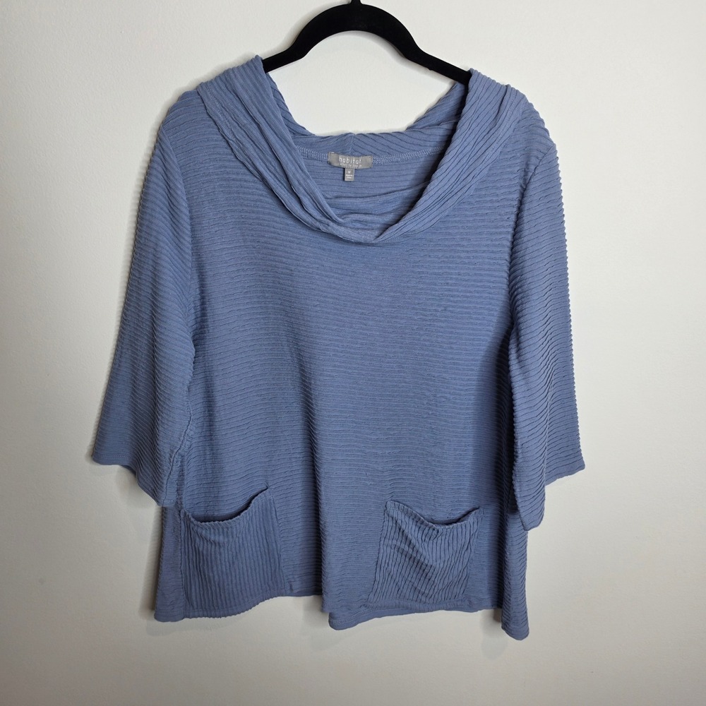 Habitat Textured Cowl Neck Pullover Top Women Medium Blue